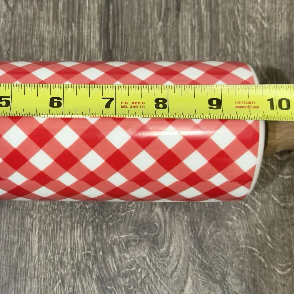 The Pioneer Woman Red Gingham Ceramic Rolling Pin Wood Handles Farmhouse Baking - Picture 4 of 4